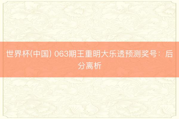世界杯(中国) 063期王重明大乐透预测奖号：后分离析