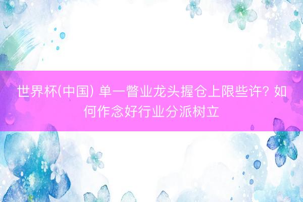 世界杯(中国) 单一瞥业龙头握仓上限些许? 如何作念好行业分派树立